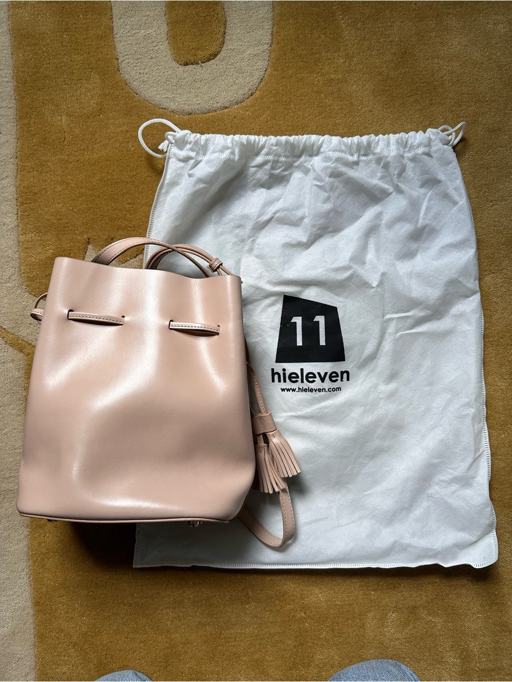 Blush Pink Leather Bucket Bag with Tassels